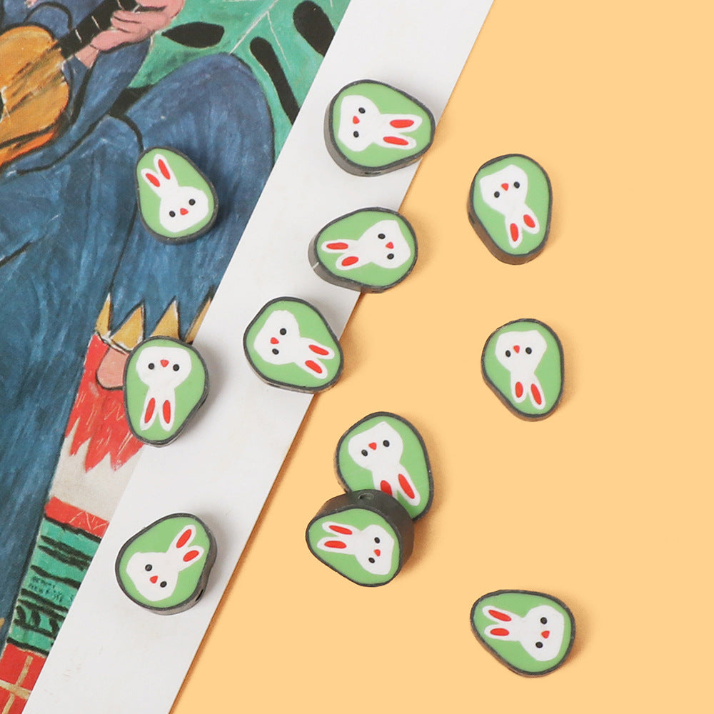 Easter Bunny Clay Beads 13mm Polymer Adorable Pattern 100pcs 3