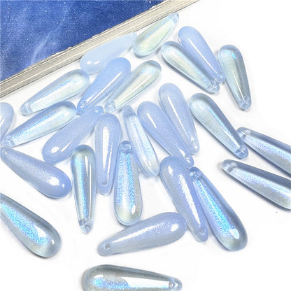 Long Teardrop Glass Beads 22mm Pale Blue Glossy 20pcs 13