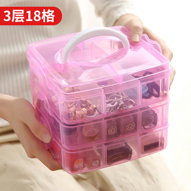 Clear Plastic Storage Organizer Box 3-Layers 18 Compartments 15cm 1pc 4