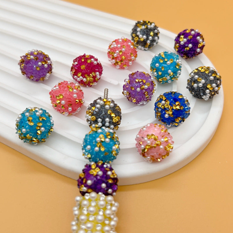 Embellished Bubblegum Beads 16mm Gold Foil with Embedded Pearls 25pcs 3