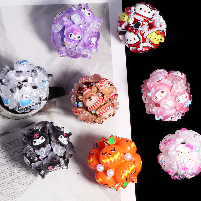 Embellished Bubblegum Beads 20mm Sanri Figures Cluster 5pcs 14