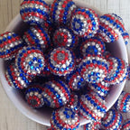 Rhinestone Bubblegum Beads 16-22mm Patriotic Striped Red White Blue 5pcs