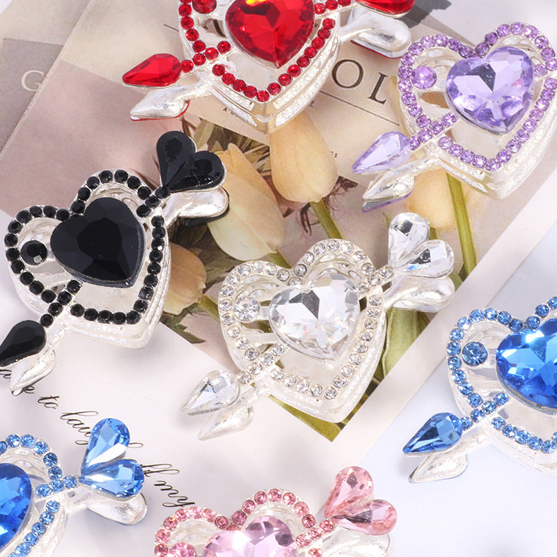 Cupid's Heart Alloy Rhinestone Full Heart Arrow Focal Beads 2pcs 3