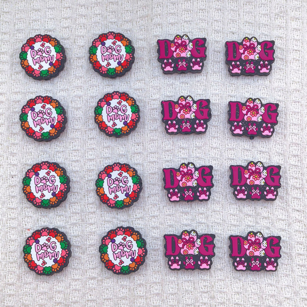 Silicone Focal Beads Dog Claw Card Bold Text Vibrant Colors 20pcs 5