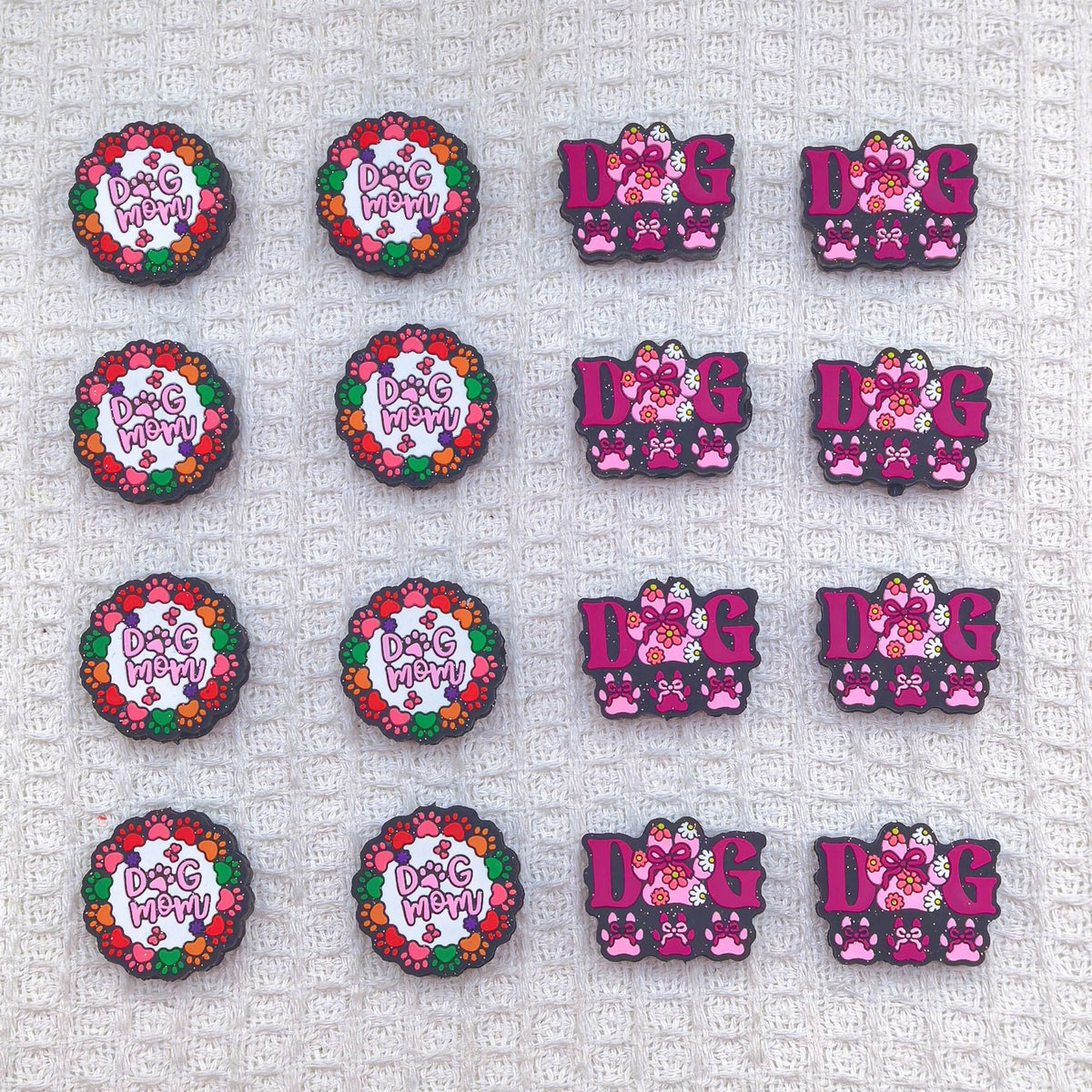 Silicone Focal Beads Dog Claw Card Bold Text Vibrant Colors 20pcs 5