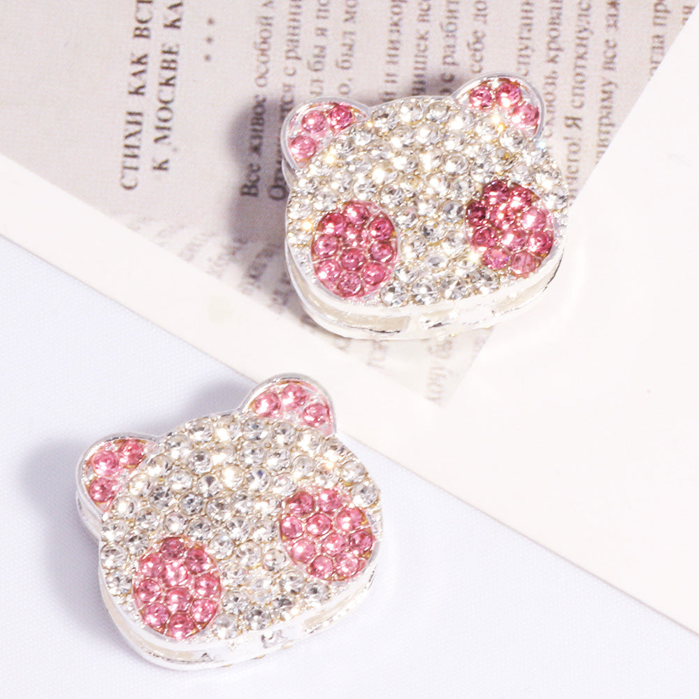 Panda Rhinestone Beads 22mm Clear Black Pink Alloy Encrusted 6pcs 4