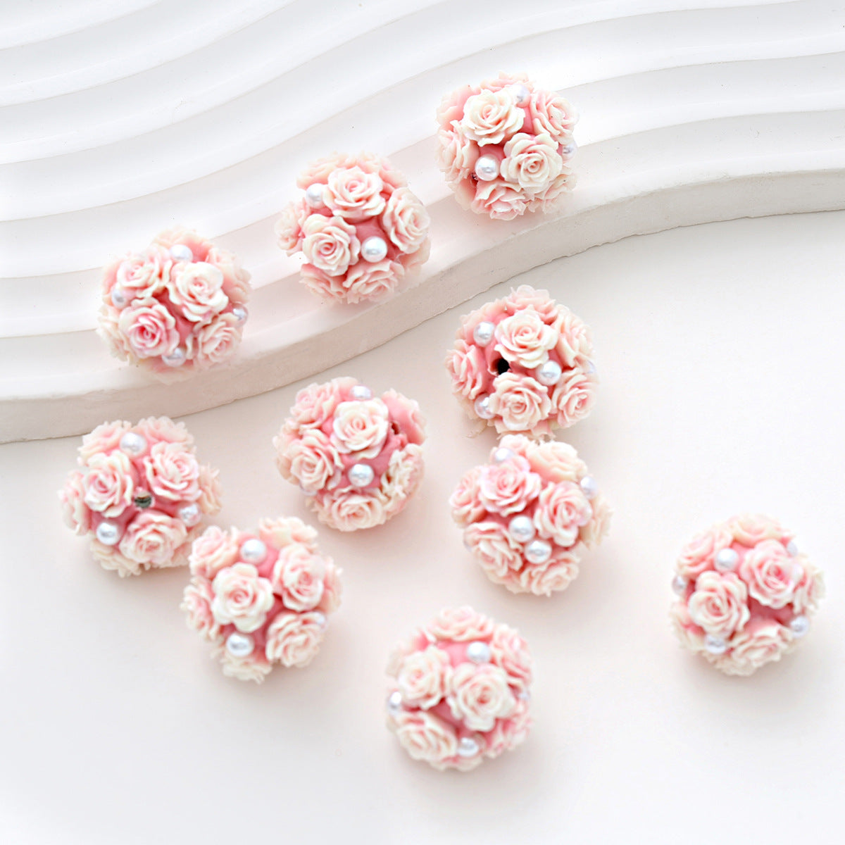 Embellished Flower Cluster Clay Beads 20mm Gradient Rose 10pcs 49