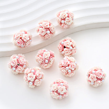 Embellished Flower Cluster Clay Beads 20mm Gradient Rose 10pcs 49