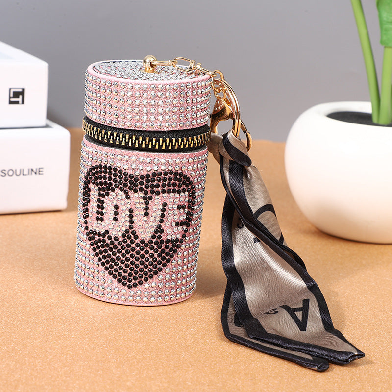 Rhinestone Love Heart Coin Purse Keychain with Scarf Accent 6