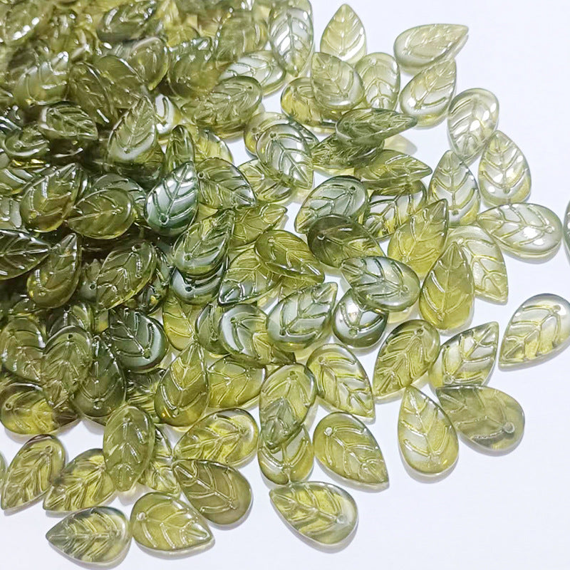 Czech Glass Beads Leaf 18mm Dark Blue Gradient Gold Shimmer 100pcs 17