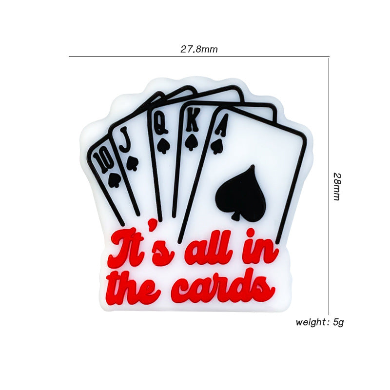 Silicone Focal Beads Poker Cards Red Script Black Spades 20pcs 2