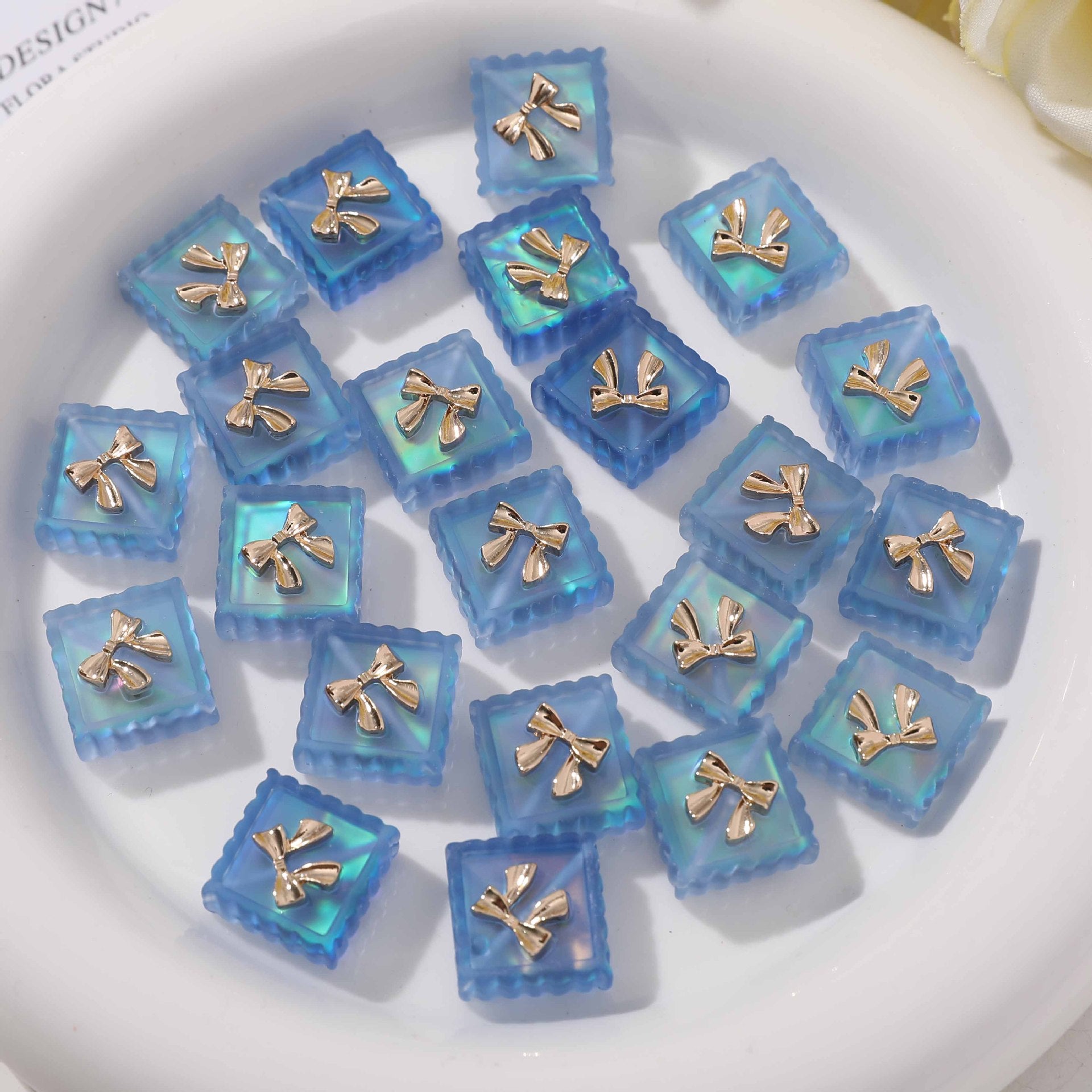 Matte Lace Bow Square Resin Beads 13mm Pastel Colors 10pcs 6