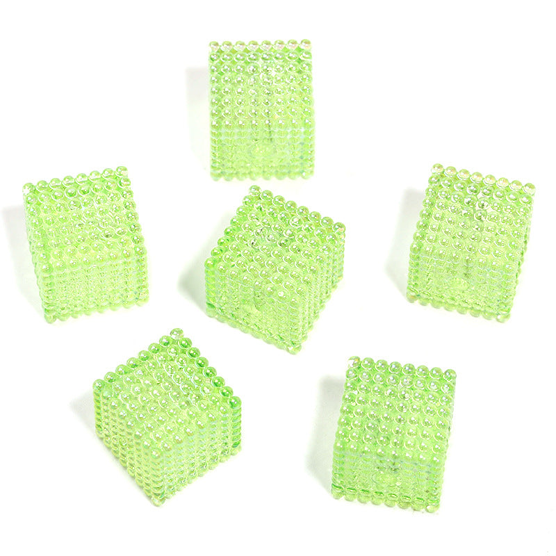 Transparent Square Acrylic Beads 16mm Colorful Bubbly Texture 50pcs 11