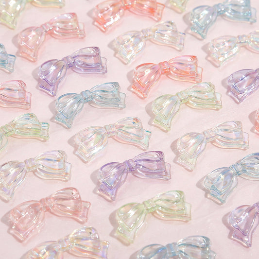 Transparent Bow Acrylic Beads 5x36mm Pastel Glossy 10pcs
