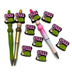 Silicone Focal Beads Vpickle Polychrome Graphic Pink Lettering 20pcs 4
