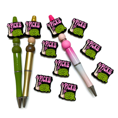 Silicone Focal Beads Vpickle Polychrome Graphic Pink Lettering 20pcs 4