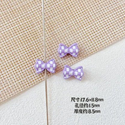 Bow Metal Beads 17mm Baking Painted Checkered Pattern 10pcs 8