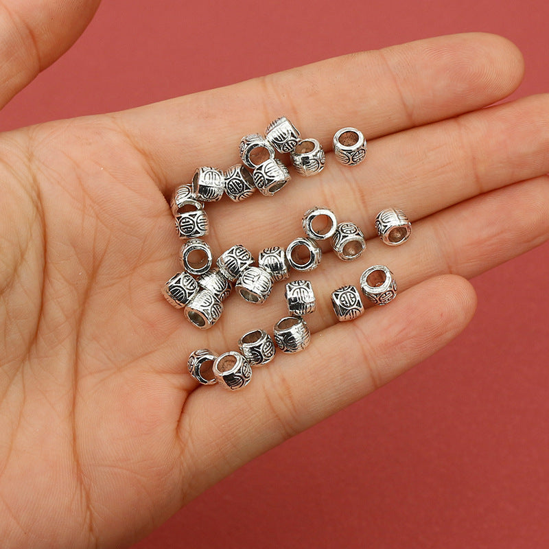 Tibetan Metal Beads 6mm Vintage Patterned Large Hole Zinc Alloy 100pcs 4