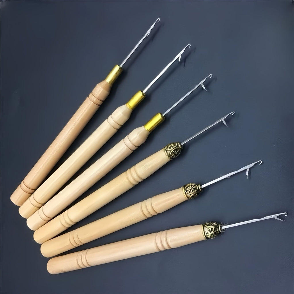 Jewelry Needle Hook Tools Wood Handle Fine Metal Loops 8pcs 14cm 3