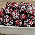 Plated Bubblegum Beads 10-22mm Confetti Black White Red 5pcs