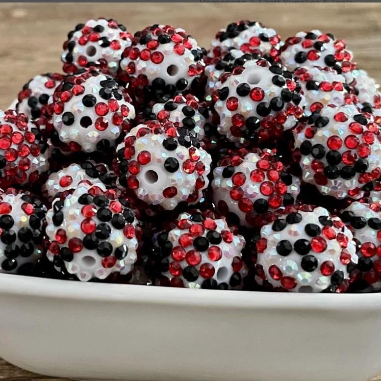 Plated Bubblegum Beads 10-22mm Confetti Black White Red 5pcs