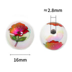 Plating Round Acrylic Beads 16mm Valentine Rose Printed 50pcs 3