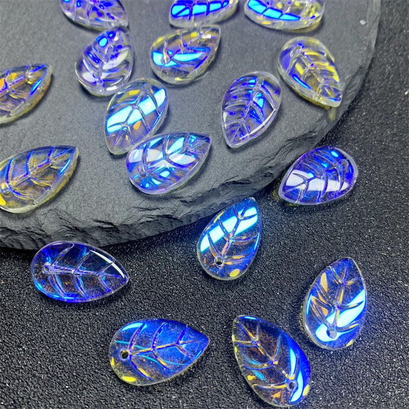 Czech Glass Beads Leaf 18mm Imitation Jade Translucent Green 50pcs 8