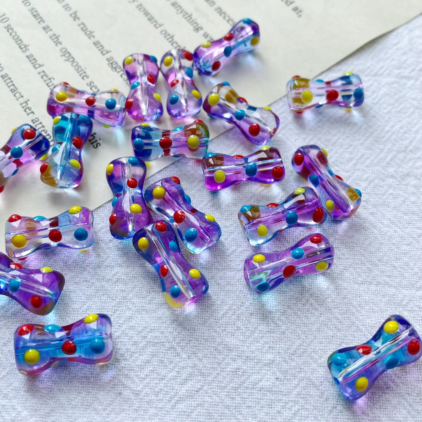 Painted Dotted Bone Glass Beads 17mm Hand Painted Colorful 1pc 11