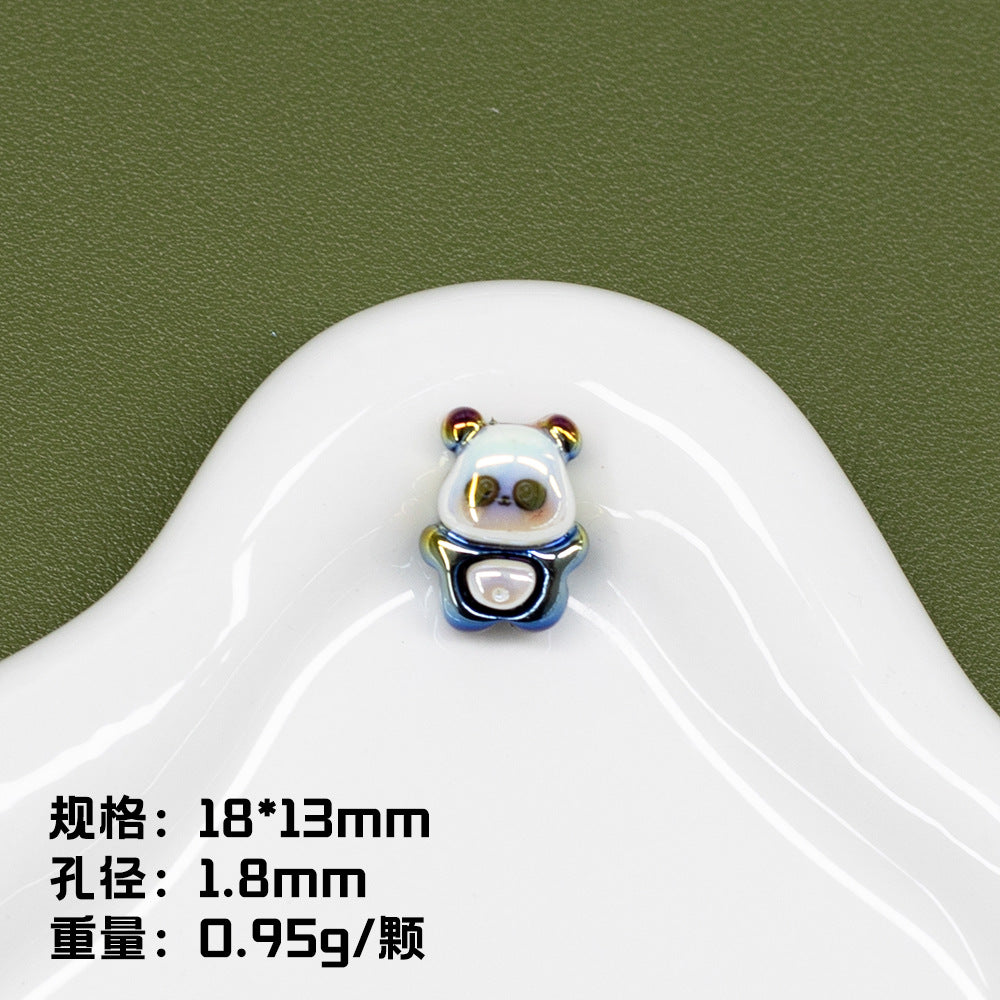 3D Panda Resin Beads 16-18mm Pearly White Metallic Blue Vertical Hole 20pcs 7