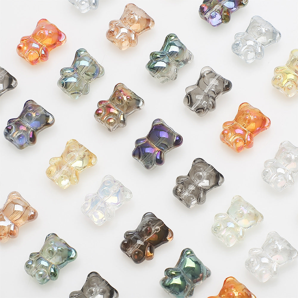 Electroplated Bear Glass Beads 12mm 14mm Mixed Metallic Colors 20pcs 2