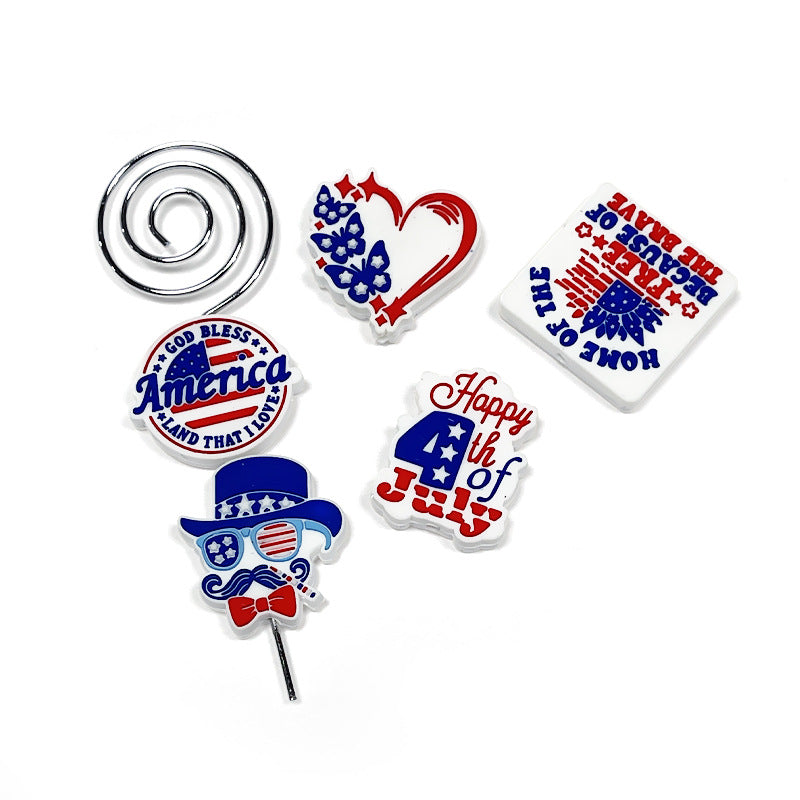 Silicone Focal Beads Independence Day Patriotic Message Design 20pcs 2
