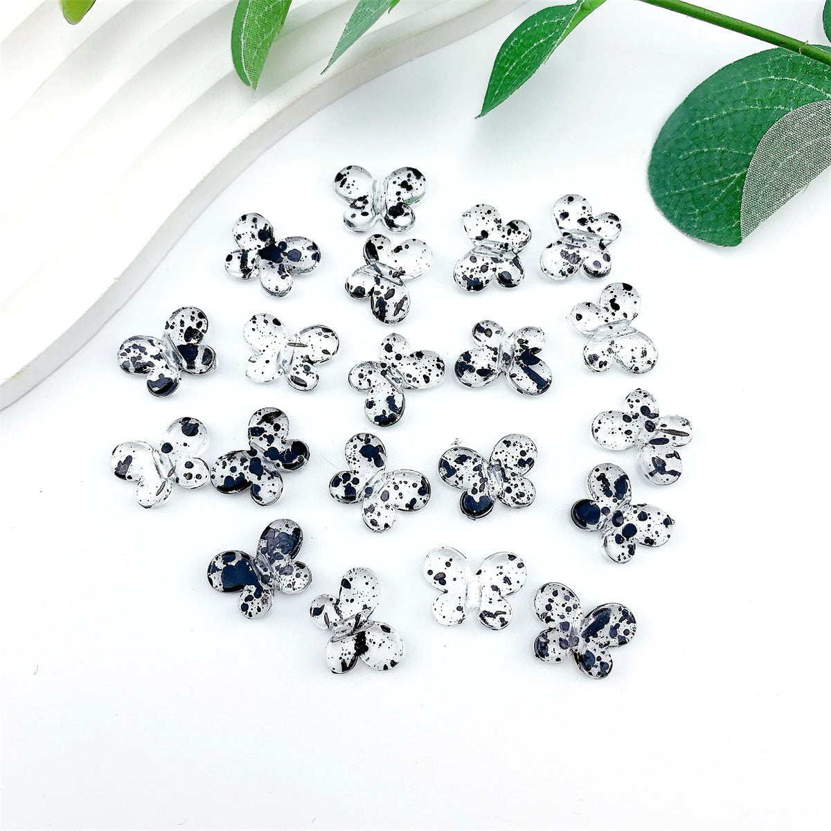 Spray Painted Butterfly Heart Star Acrylic Beads Black and White 100pcs 14
