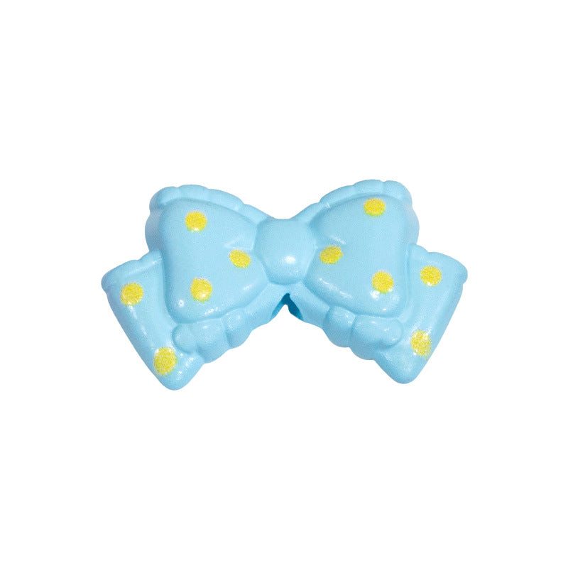 Polka Dotted Double Layer Bow Acrylic Beads 25mm Colorful Glossy 10pcs 15