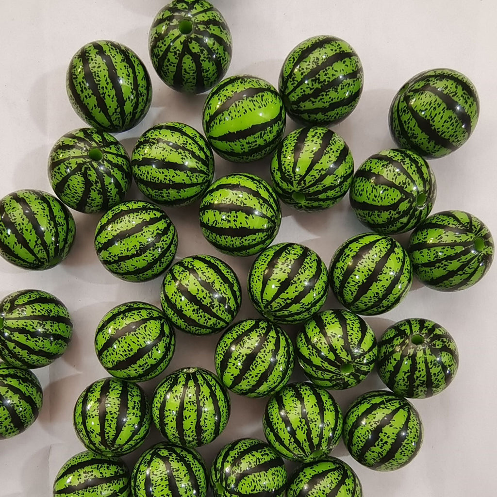 Printed Bubblegum Beads 20mm Watermelon Round Acrylic 5pcs 2