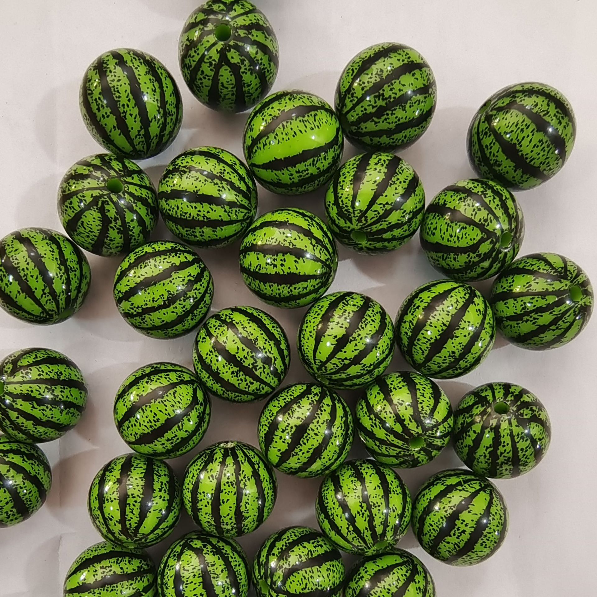Printed Bubblegum Beads 20mm Watermelon Round Acrylic 5pcs 2