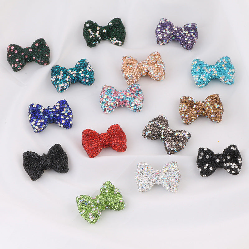 Rhinestone Bow Clay Beads 30mm Full Covered 5pcs 2