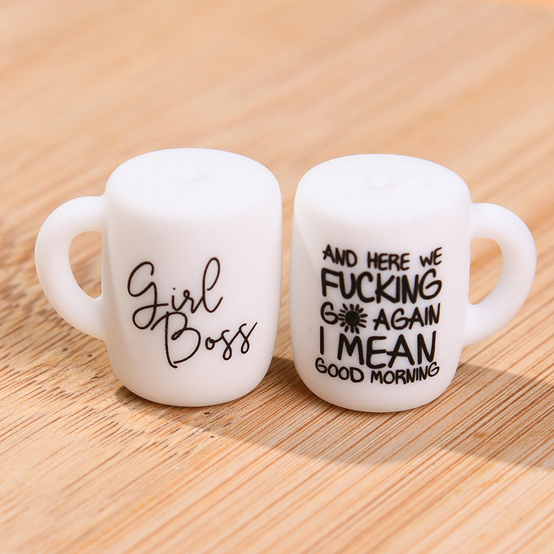 Silicone Focal Beads Printed Cup With Handle 20pcs 25