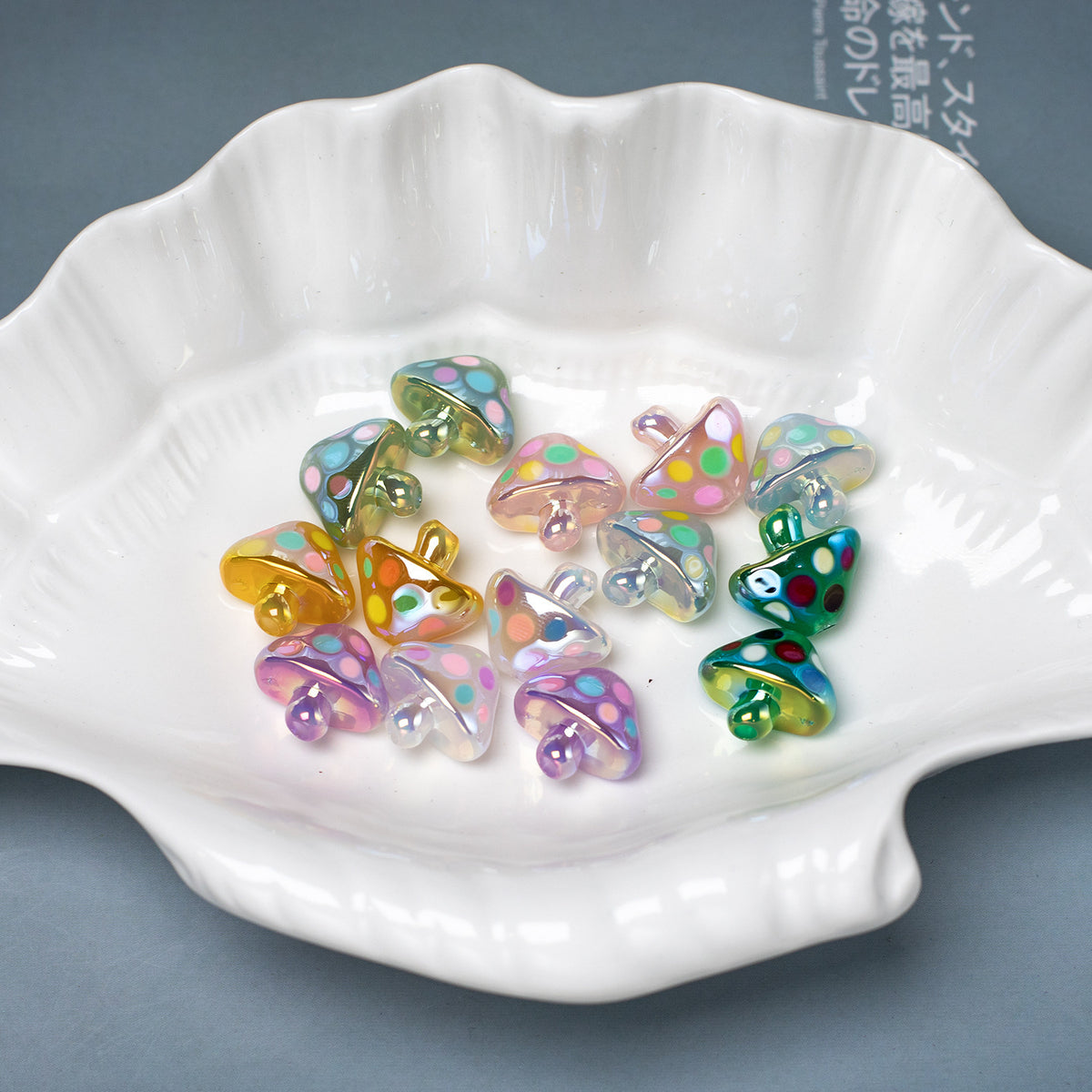 Glow In The Dark Mushroom Resin Beads 17mm Polka Dotted 20pcs 4