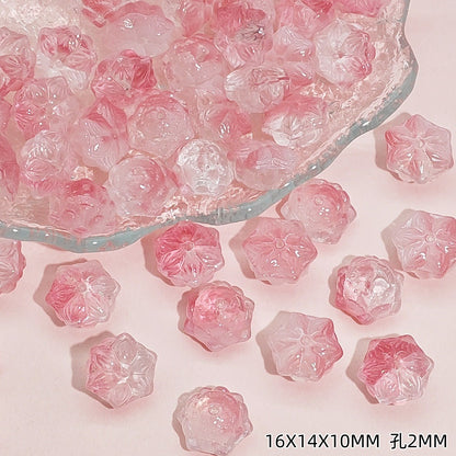 Tiny Flower Glass Beads 16mm Clear Translucent Mixed Colors 50pcs 8