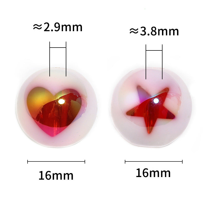 Plating Heart Star Acrylic Beads 16mm Milk White Printed 50pcs 3