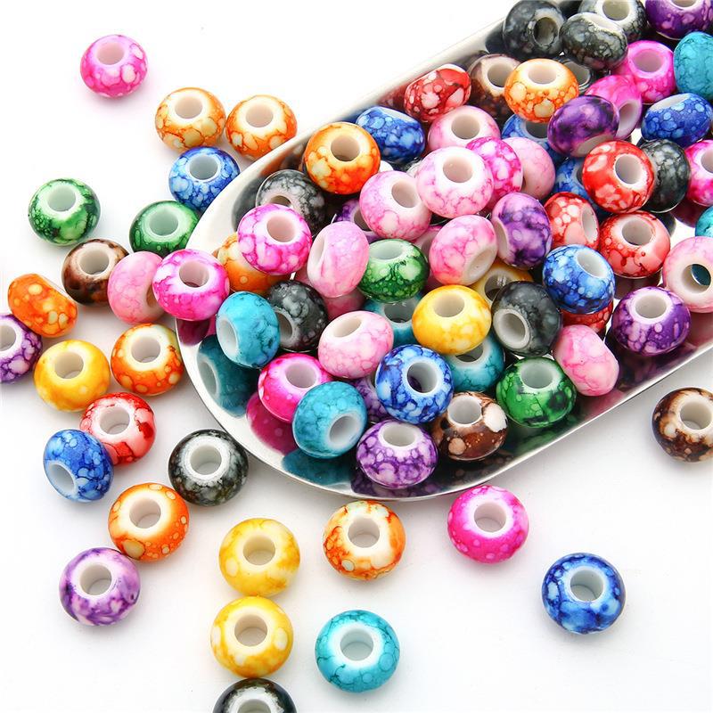Flat Acrylic Beads 15mm Large Hole Printed Marbled 60pcs 3