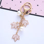 Alloy Maple Leaf Keychain with Faux Pearl Gold Tone 8