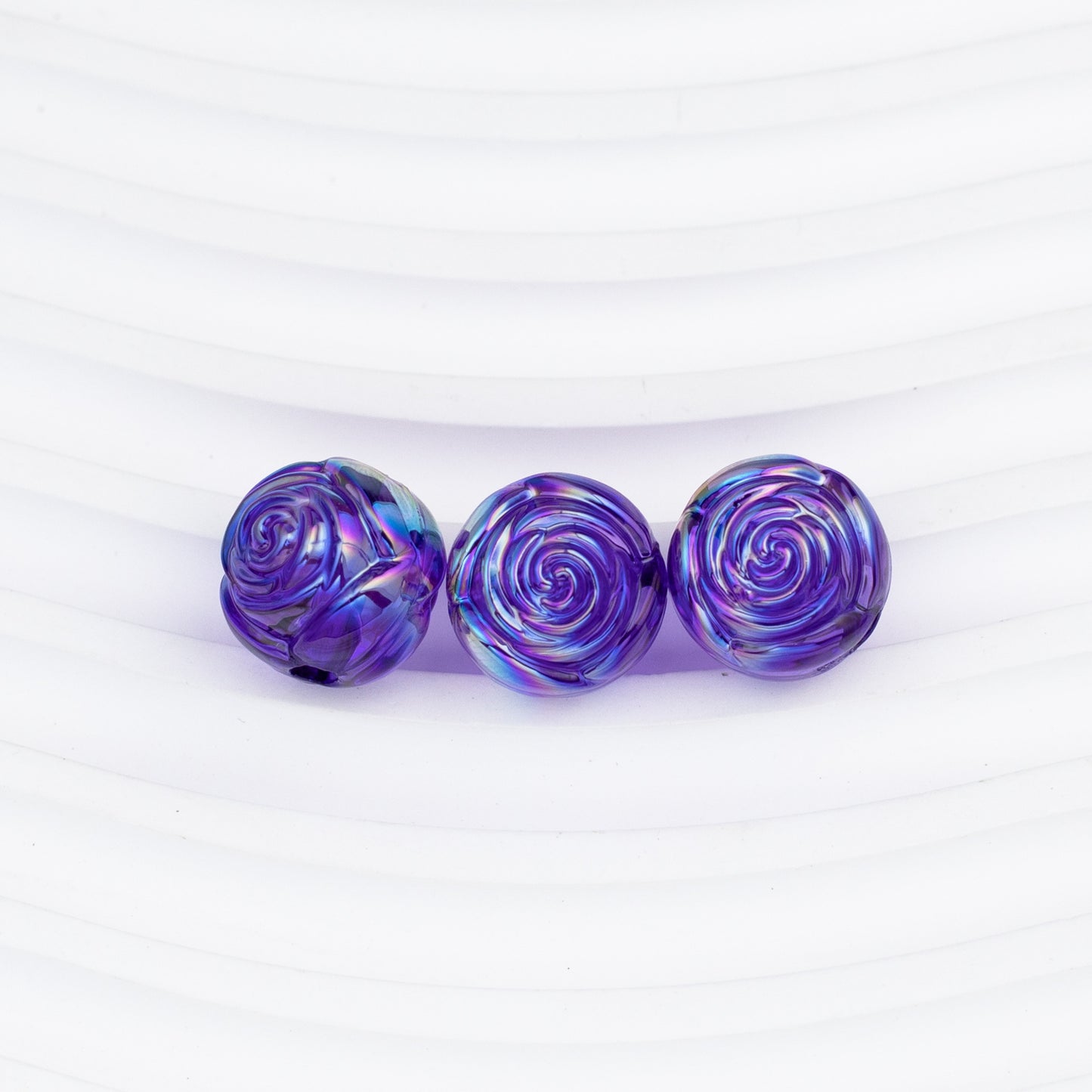 Transparent Rose Acrylic Round Beads 15x16mm Swirling Floral 20pcs 13