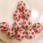 Printed Bubblegum Beads 20mm Full Strawberry Design 10pcs
