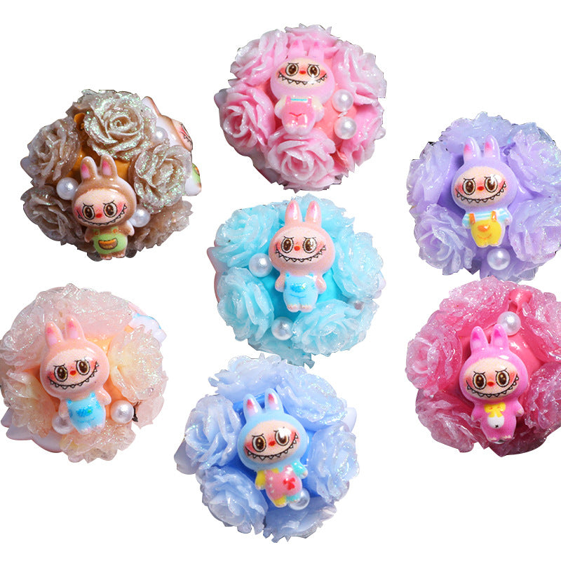Embellished Bubblegum Beads 20mm Labub Rose Cluster Polymer Clay 5pcs 5