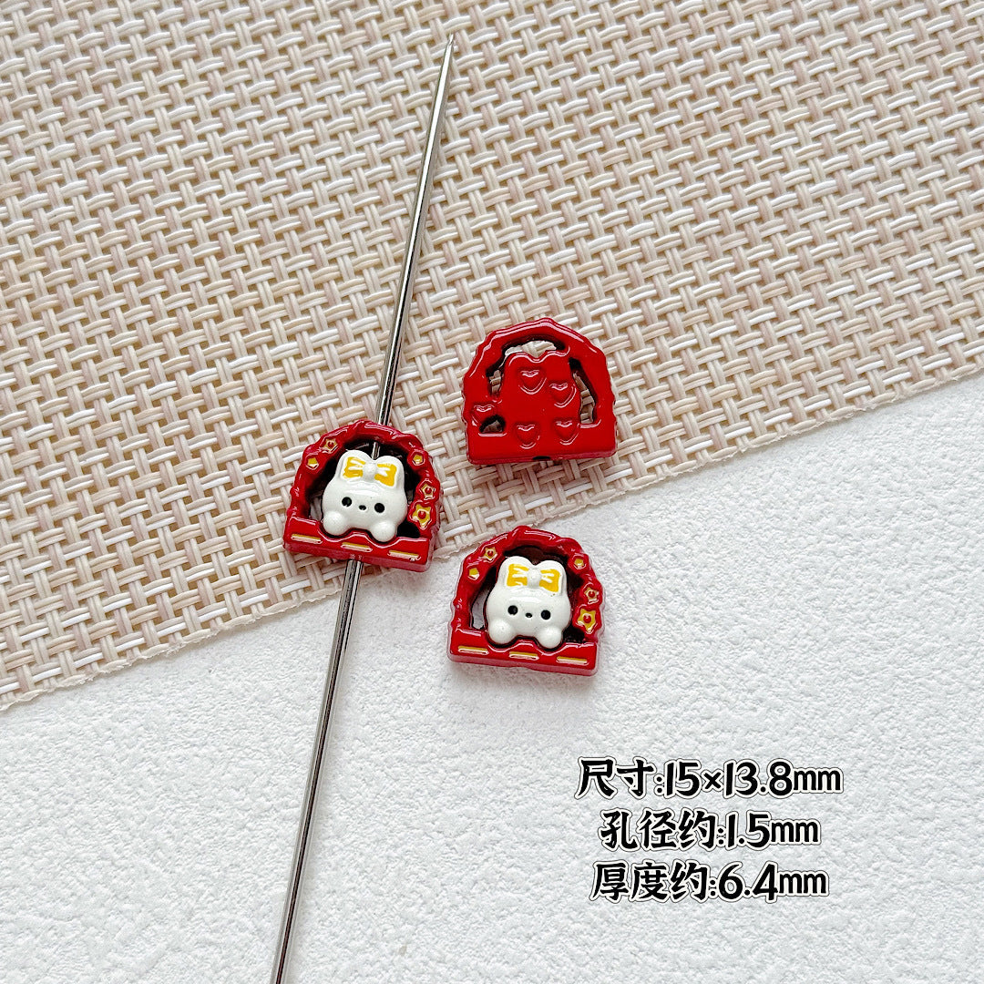 Baking Painted Window Kitten and Nice Rabbit Metal Beads 15/17mm 10pcs 9