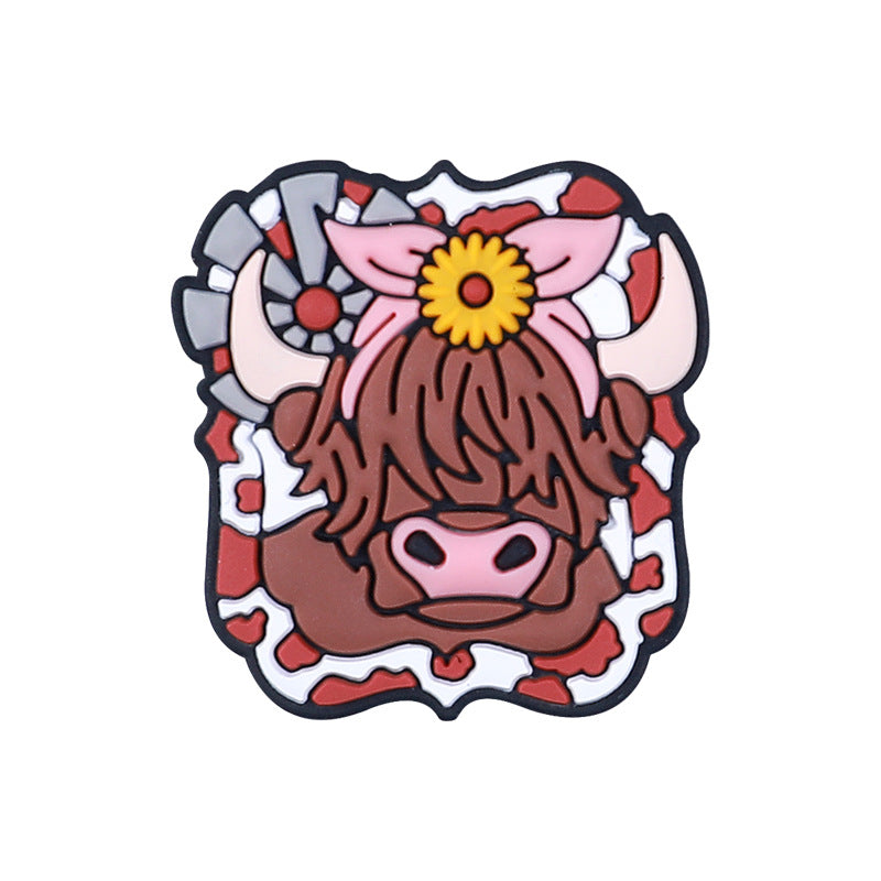 Silicone Focal Beads Farm Highland Cattle Square Cow Surprised Expression 20pcs 5