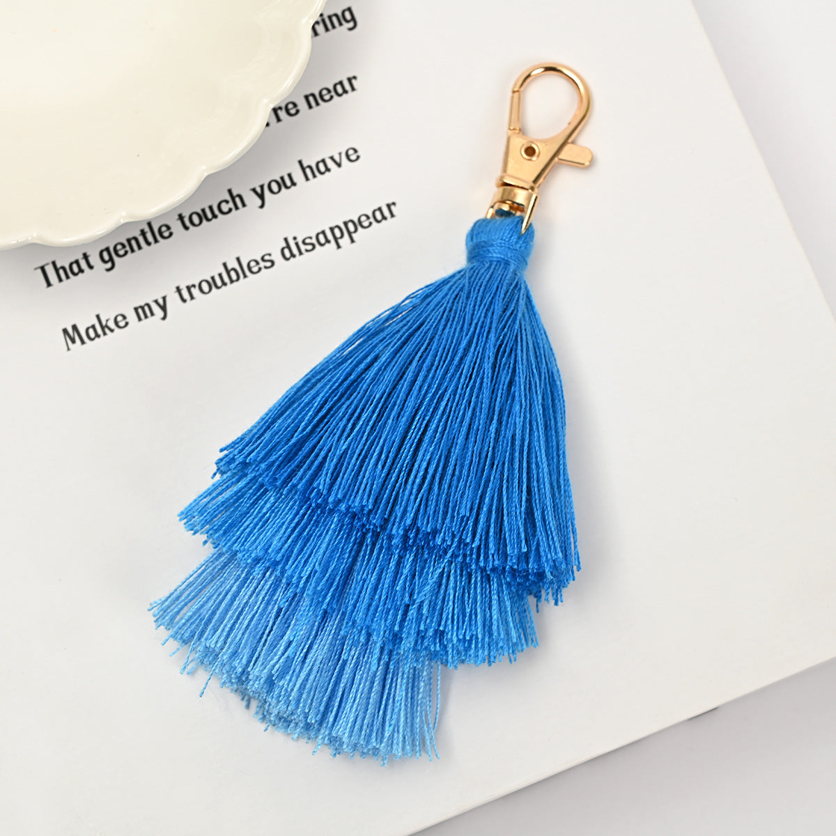 Layered Tassel Keychain Cotton Soft Texture with Metal Clasp 6