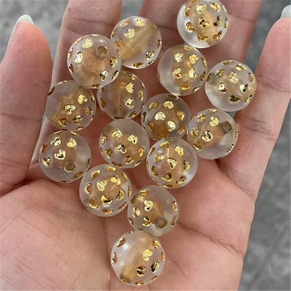 Matte Heart Pattern Round Acrylic Beads 16mm Dyed Core 100pcs 2