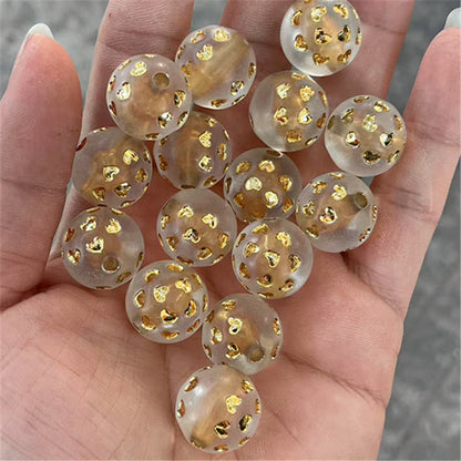 Matte Heart Pattern Round Acrylic Beads 16mm Dyed Core 100pcs 2
